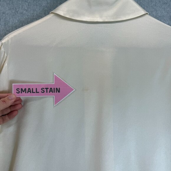 St. John Ivory Silk Button-Up Blouse Size 14 Long Sleeves Gold Buttons FLAWED - Picture 12 of 16